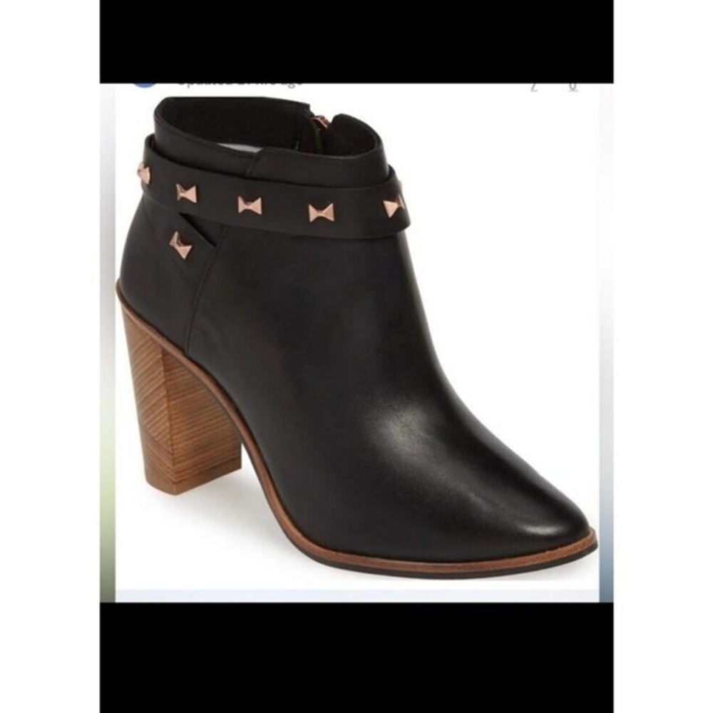 Ted Baker Womens dotta Black Ankle Boots Size us11/eu41.5 rose gold stud‎ bow